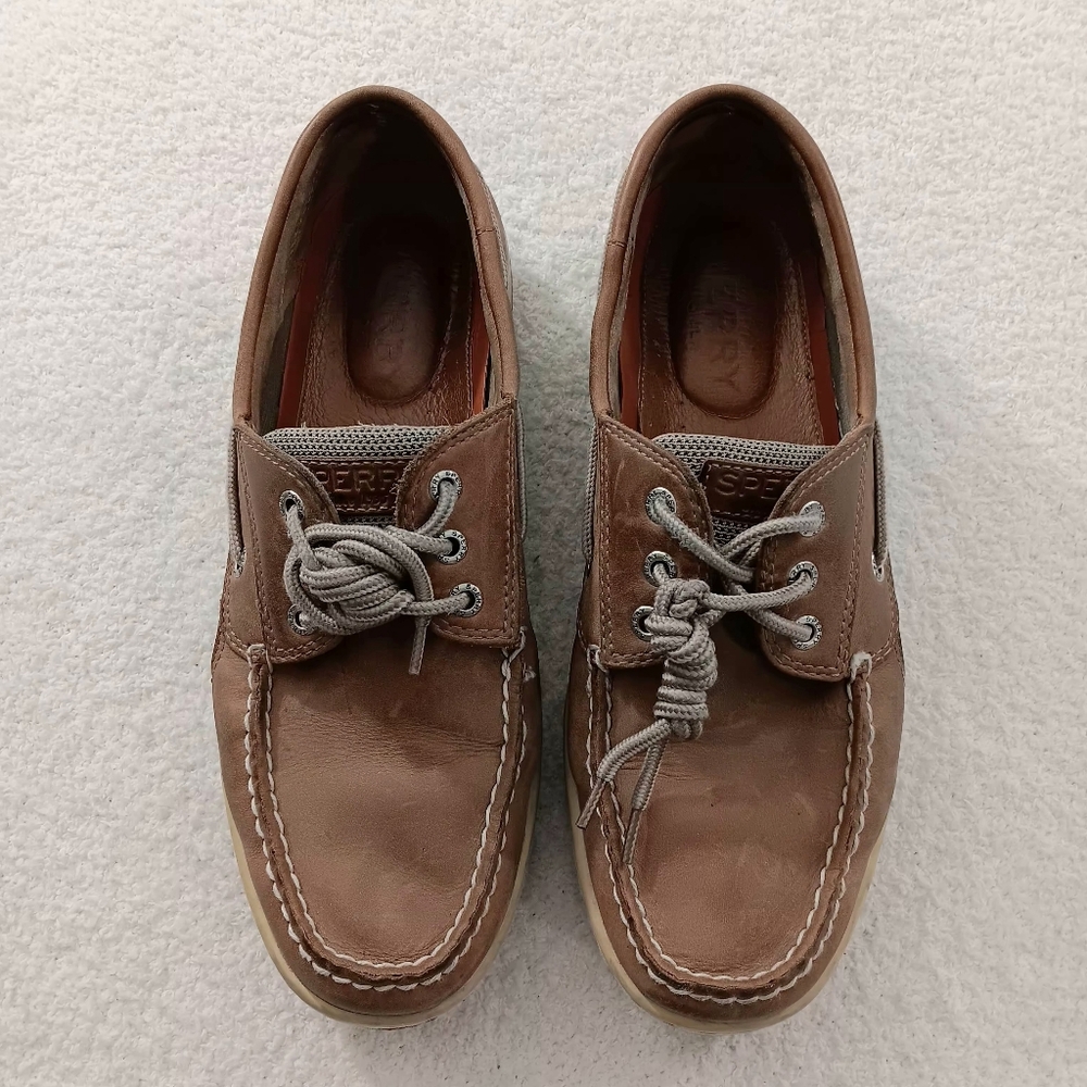 Sperry Top Sider Men's Size 9.5M Tan Leather Boat Slip on Shoes Comfort